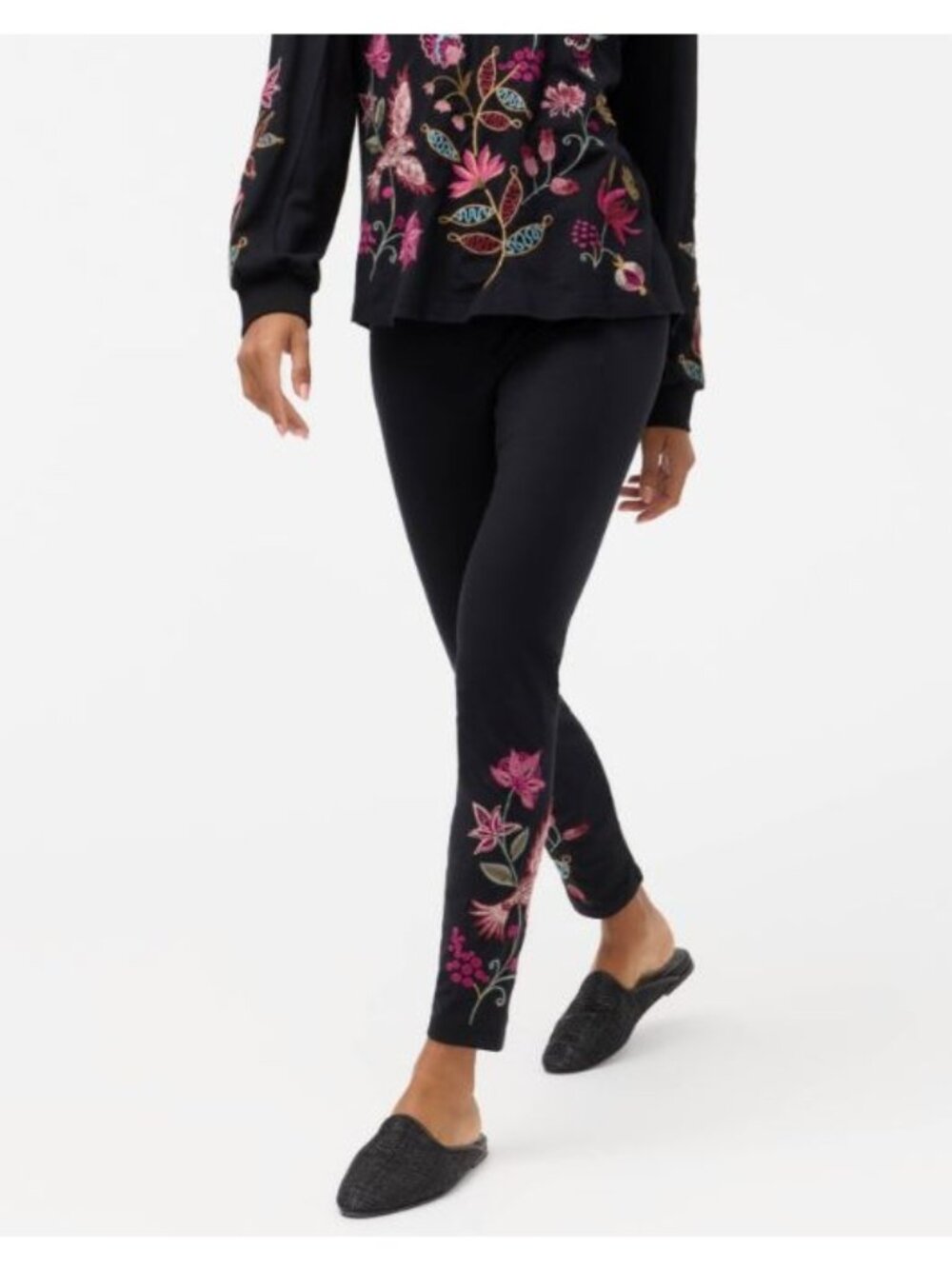 Johnny Was Penellope Leggings Side Large Floral Embroidered